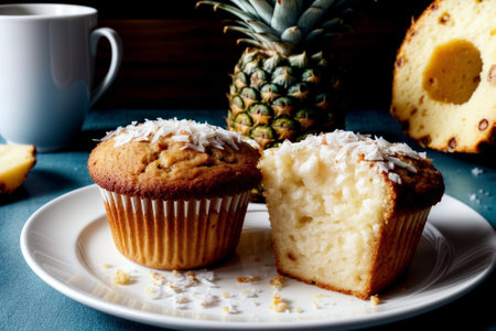 Tropical Bliss Indulge in a Pineapple Cake Muffin Delight AI Generated.の素材