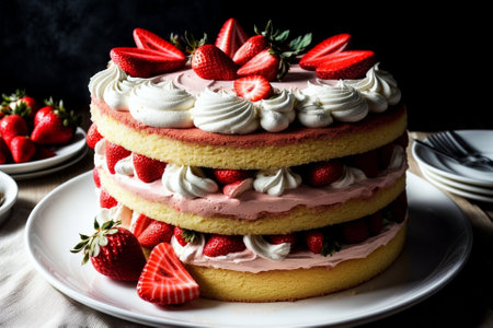 Creamy Delight Strawberry Cream Cake AI Generated.の素材