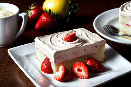 Strawberry Sensation Tempting Tapioca Cake with Fresh Strawberries AI Generated.の素材