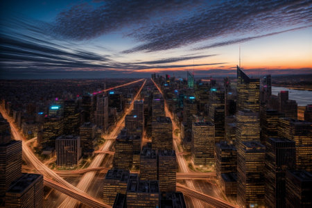 Energetic Cityscape of a Bustling Metropolis by Michael Roberts AI Generated.の素材
