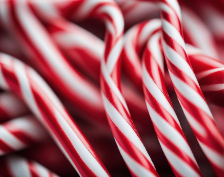 Sweet and Festive Candy Canes with Vibrant Red and White Stripes AI Generated.の素材