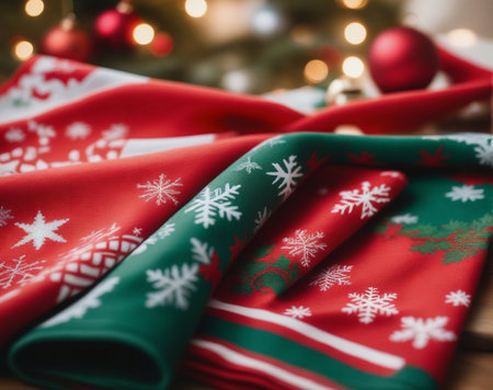 Festive Christmas Tea Towels for a Merry Kitchen AI Generated.の素材