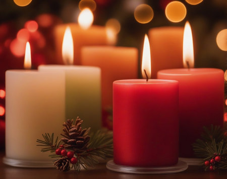 Warm Glow Delicate Details of Holiday Scented Candles AI Generated.の素材