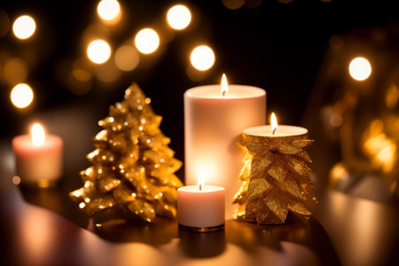 Warm Glow Delicate Details of Holiday Scented Candles AI Generated.の素材
