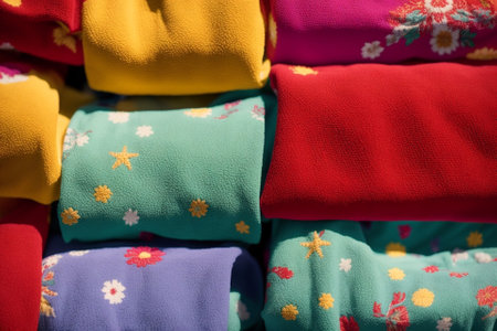 Festive Kitchen Towels Vibrant Colors and Intricate Patterns AI Generated.の素材