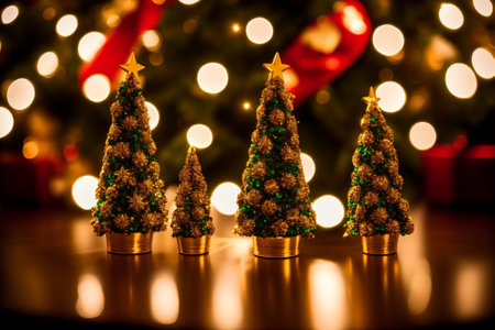 Enchanting Miniature Christmas Trees A Magical Holiday Display AI Generated.の素材