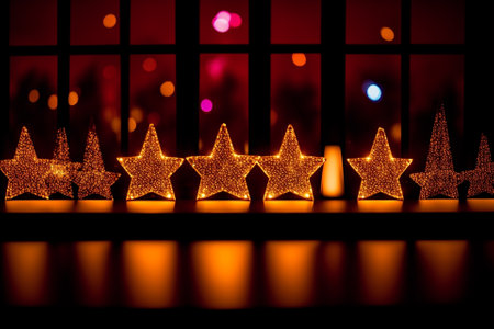 Enchanting Starlight Captivating Star Shaped Window Lights AI Generated.の素材