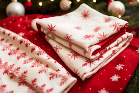 Festive Christmas Tea Towels for a Cozy Holiday Kitchen AI Generated.の素材