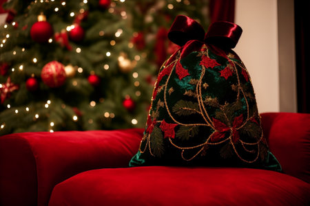 Luxe Elegance Velvet Christmas Sacks Brimming with Joy AI Generated.の素材
