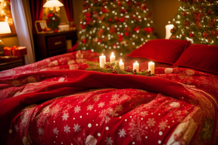 Cozy and Inviting Christmas Themed Bedspreads with Intricate Designs AI Generated.の素材