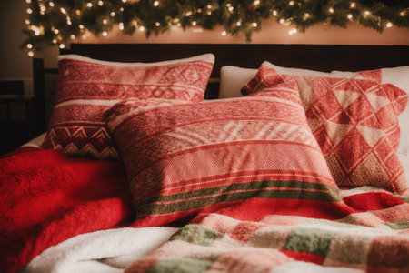 Festive Comfort Christmas Themed Pillows and Blankets AI Generated.の素材