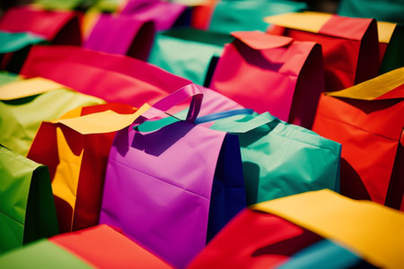 Colorful and Sustainable Reusable Festive Shopping Bags AI Generated.の素材