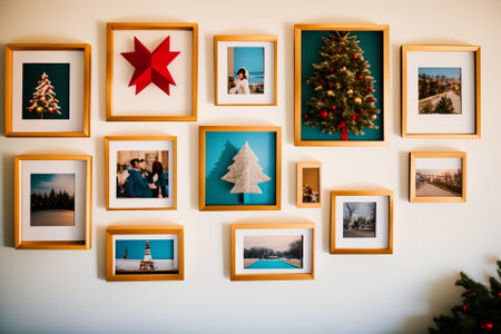 Holiday Photo Frames Creative Display of Various Shapes and Sizes AI Generated.の素材