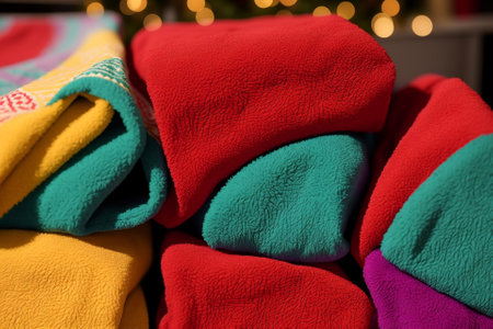 Festive Kitchen Towels Vibrant Colors and Intricate Patterns AI Generated.の素材
