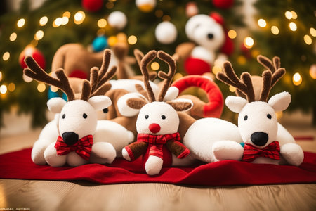 Enchanting Companions Adorable Reindeer Plush Toys AI Generated.の素材