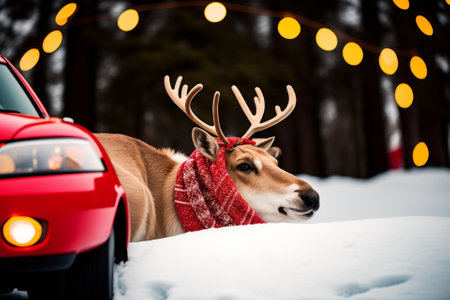 Rudolph s Ride Festive Car Decor AI Generated.の素材