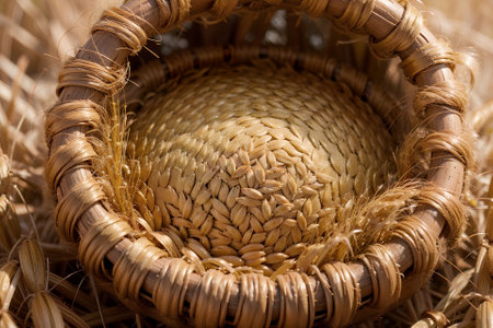 Golden Fall Barley A Captivating Close Up of Nature s Beauty AI Generated.の素材