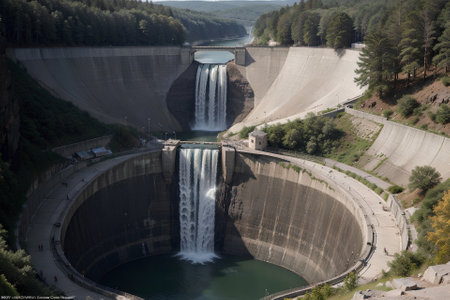 Power of Nature Awe Inspiring View of a Hydroelectric Dam AI Generated.の素材