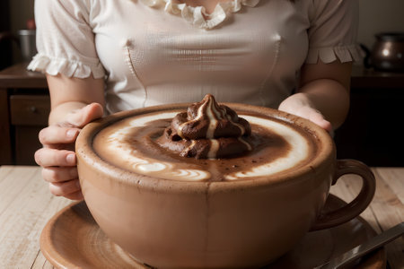 Tempting Indulgence A Captivating Close up of a Steaming Hot Mocha Delight by Sarah Johnson AI Generated.の素材