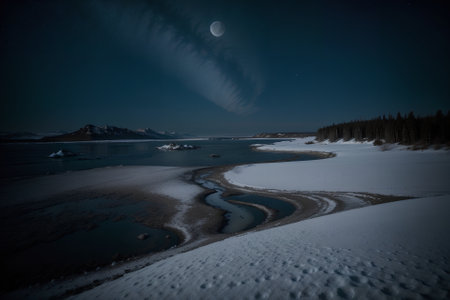 Enchanting Frozen Tundra Night Moonlit Beauty by Alex Petrov AI Generated.の素材