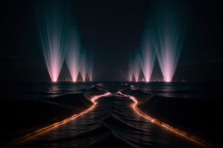 Dynamic Neon Waves of Light in Abstract Background AI Generated.の素材