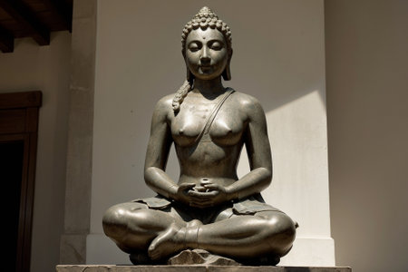 Divine Harmony The Tranquil Statues of Saint and Buddha AI Generated.の素材