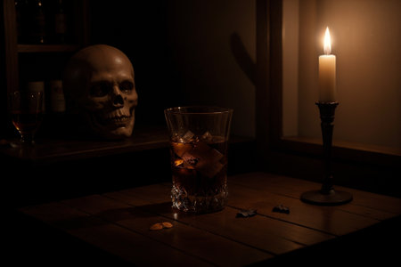 Spooky Halloween Whiskey Glasses AI Generated.の素材