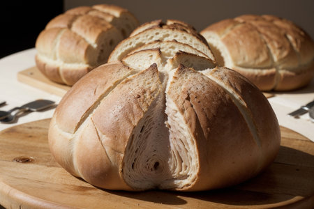 Savory Delights Mouthwatering Roast with Freshly Baked Bread AI Generated.の素材