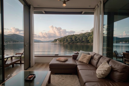 Tranquil Coral Lounge Retreat AI Generated.の素材