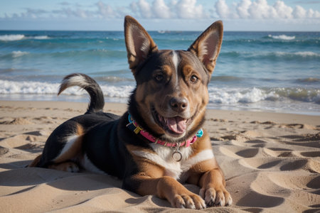 Blissful Beach Day A Dog s Paradise in Hawaii AI Generated.の素材