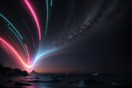 Neon Dreams Captivating Neon Wave in Abstract Colors AI Generated.の素材