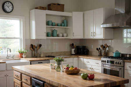 Organic and Healthy Ingredients in a Vibrant Kitchen AI Generated.の素材