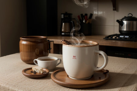 Aromatic Bliss Hot Tea and Coffee for a Relaxing Holiday AI Generated.の素材