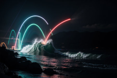 Neon Triangle A Captivating Play of Light and Motion AI Generated.の素材