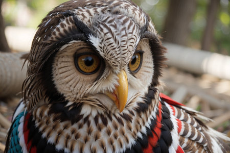 Majestic Colorful Owls in their Natural Habitat AI Generated.の素材