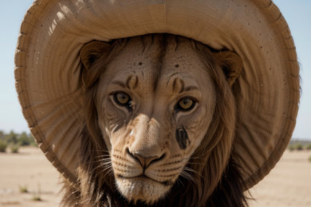 Majestic Lion in a Stylish Hat AI Generated.の素材