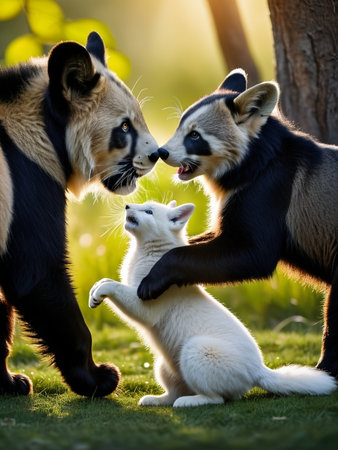 Joyful Encounters Capturing Playful Moments in the Animal Kingdom AI Generated.の素材