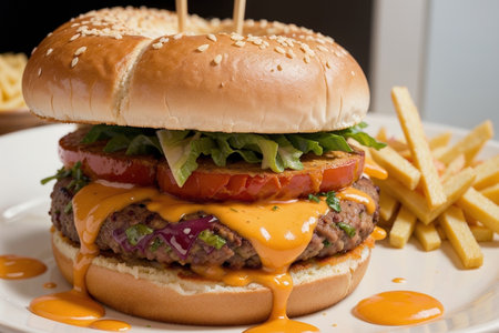 Mouthwatering Burger Delight Captured by John Smith AI Generated.の素材