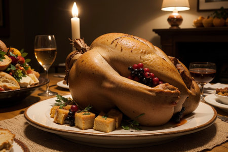 Festive Thanksgiving Dinner Table Setting AI Generated.の素材