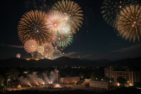 Dazzling Diwali Spectacle Lighting Up the Sky AI Generated.の素材