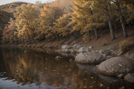 Autumn s Serenade A Tranquil Fall Landscape AI Generated.の素材