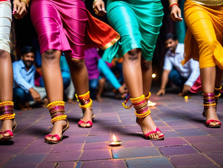 Joyful Anklets Dancing to the Diwali Beats AI Generated.の素材