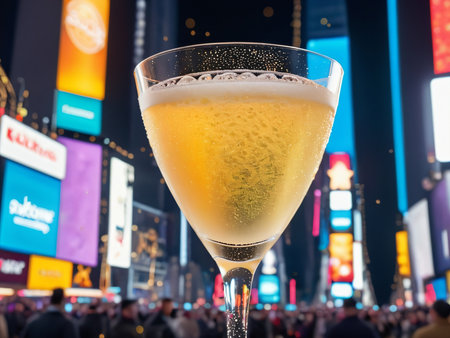 Sparkling Celebration Bubbly Champagne Cocktail for Times Square New Year AI Generated.の素材