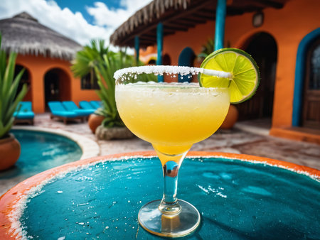 Vibrant Margarita Cocktail Delights in a Mexican Resort AI Generated.の素材