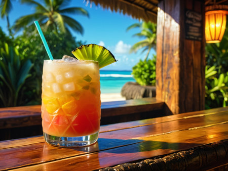 Exotic and Fruity The Tahitian Tiki Bar Mai Tai AI Generated.の素材