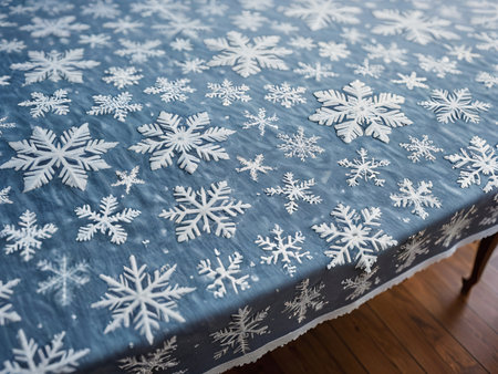 Frosty Elegance Snowflake Tablecloths for a Winter inspired Gathering AI Generated.の素材