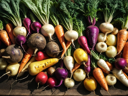 Wholesome Harvest A Colorful Array of Fresh Root Vegetables AI Generated.の素材