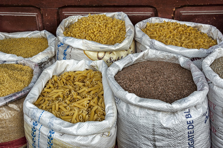Food in a Market (souk) in Fes, Morocco. The market is one of the most important attractions of the city.の写真素材