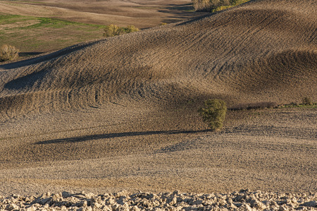 VAL D'ORCIA, TUSCANY-ITALY, OCTOBER 30, 2016: Scenic Tuscany landscape with rolling hills and valleys in Val D'Orcia, Italyのeditorial素材