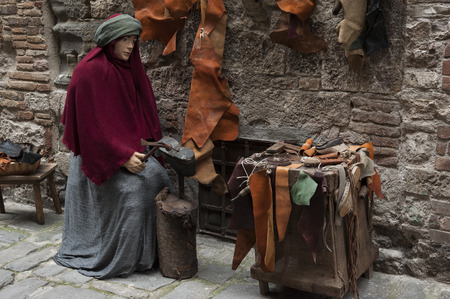 GUBBIO, ITALY - 08 DECEMBER 2017 - A visit to the beautiful medieval town of Umbria Region, during the Christmas holidays, with the nativity scenes of life-size statues in San Martino district - Italyのeditorial素材